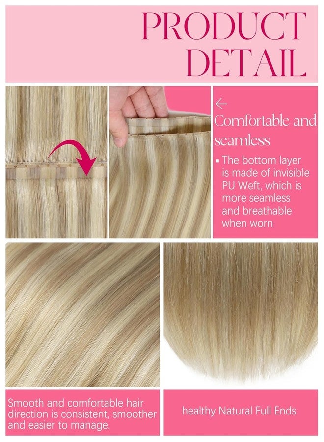 Lacer Butterfly Double Weft Invisible Hair Extensions Real Human Hair Light Brown with Platinum Blonde 1Pcs Hand Tied Double Layer Weft Extensions 18 Inch 100G - Image 4